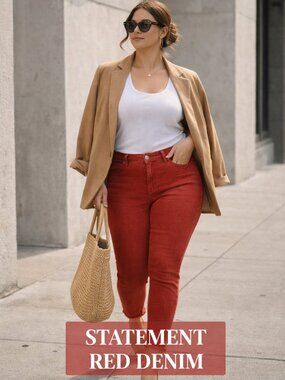 PISTOLA Red High Rise Crop Skinny Jeans Raw Hem Stretch Denim 31 Statement